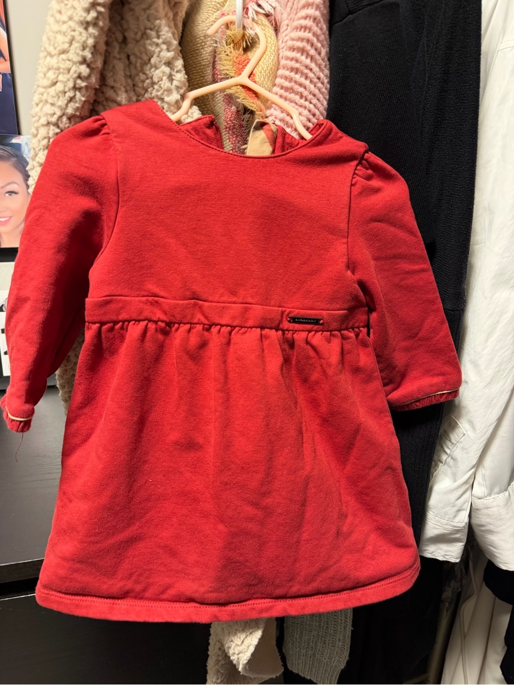 Burberry Red Long-Sleeve Girls Casual Dress